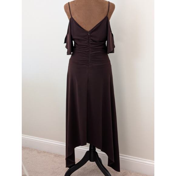 Vintage 90s Laundry by Shelli Segal Brown Ruched Cold Shoulder Midi - 8 - Picture 5 of 10